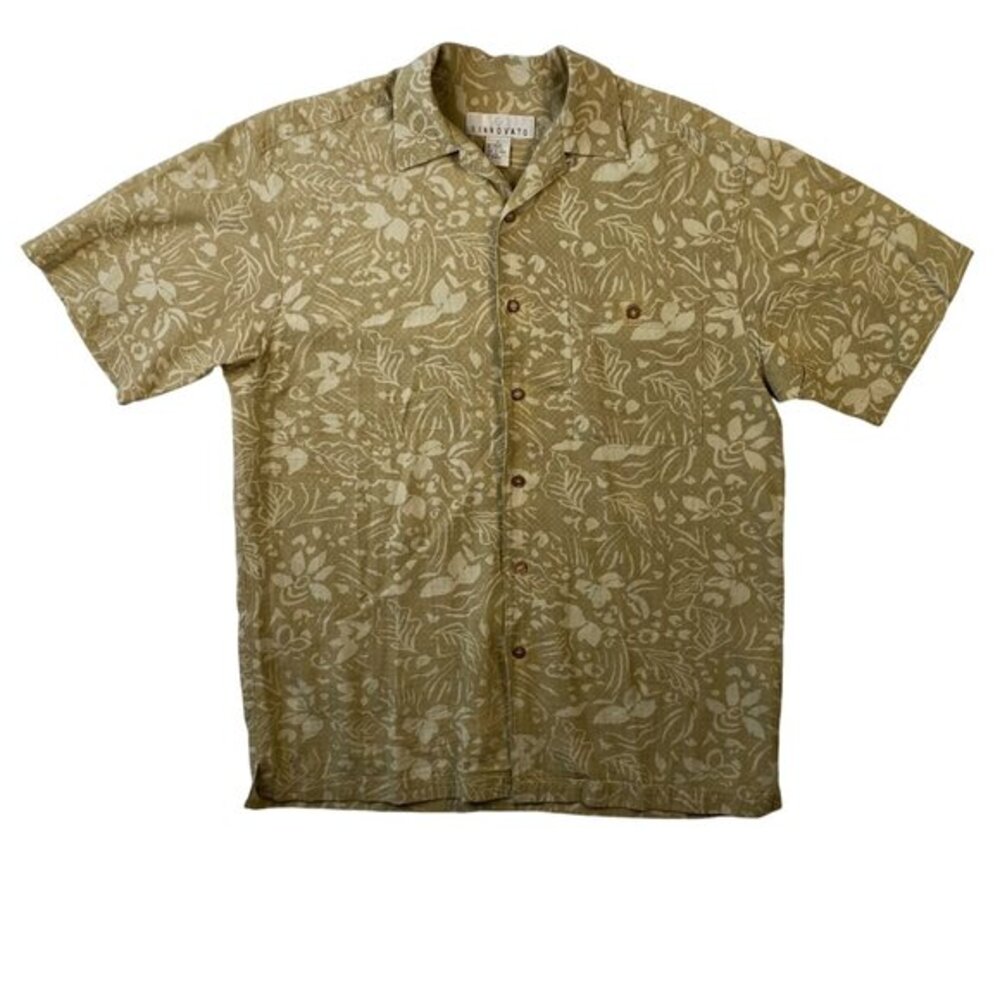 Rinnovato Mens‎ M Floral Beige Short Sleeve Button-Up Hawaiian Shirt